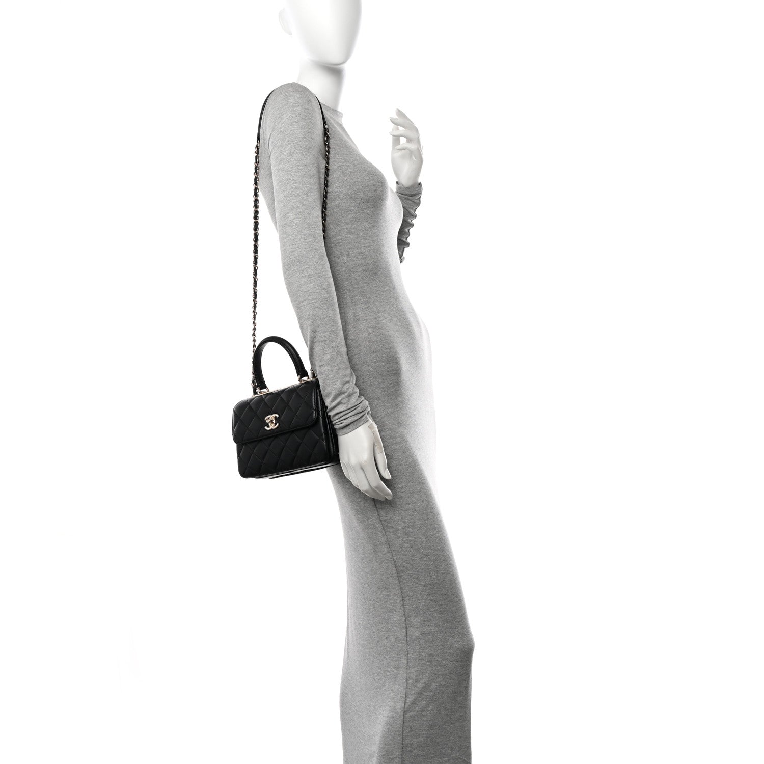 Chanel Lambskin Quilted Mini Trendy CC Dual Handle Flap Bag Black