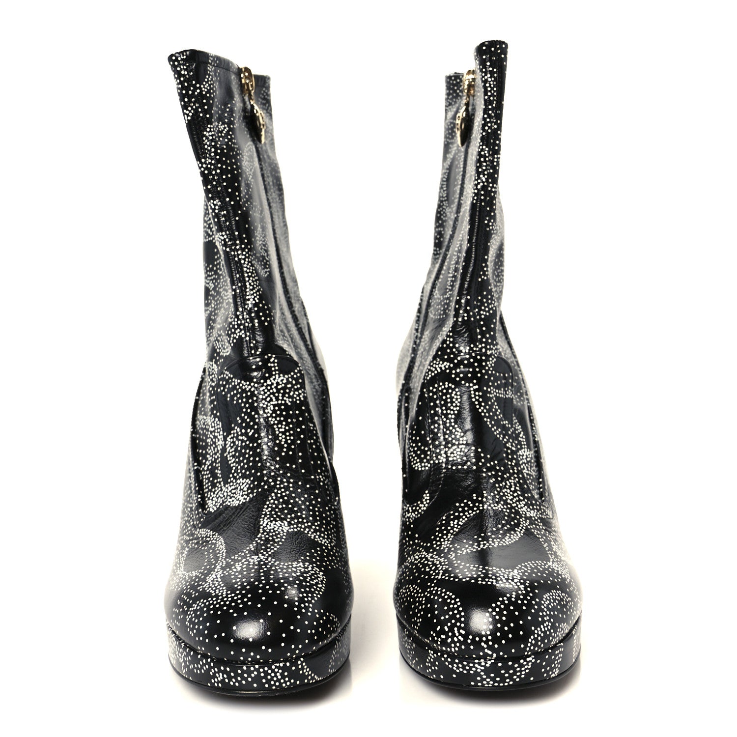 Calfskin Camellia Printed Ankle Boots 39 Black White