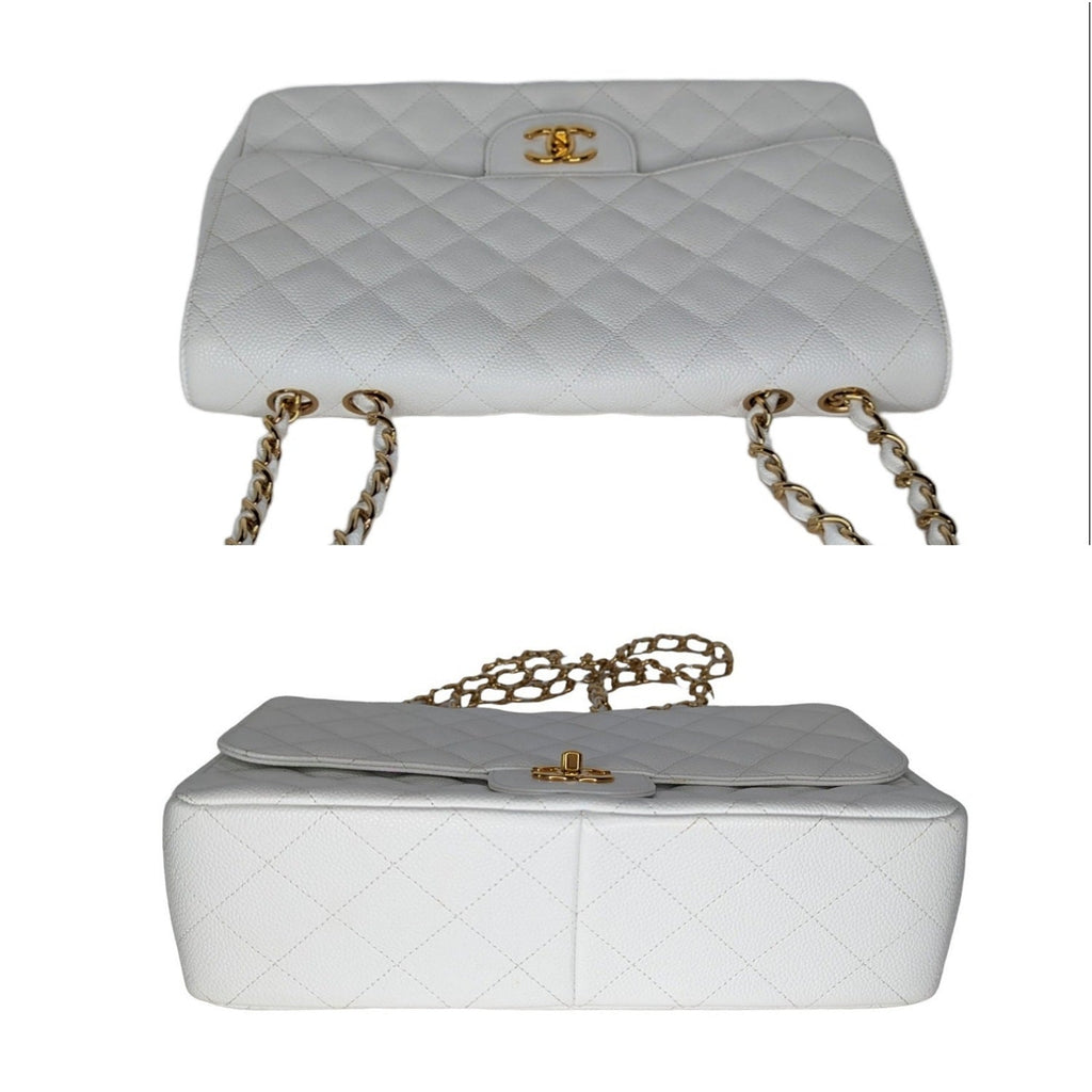 Chanel bags Vintage Classic Quilted Caviar Single White Jumbo Flap