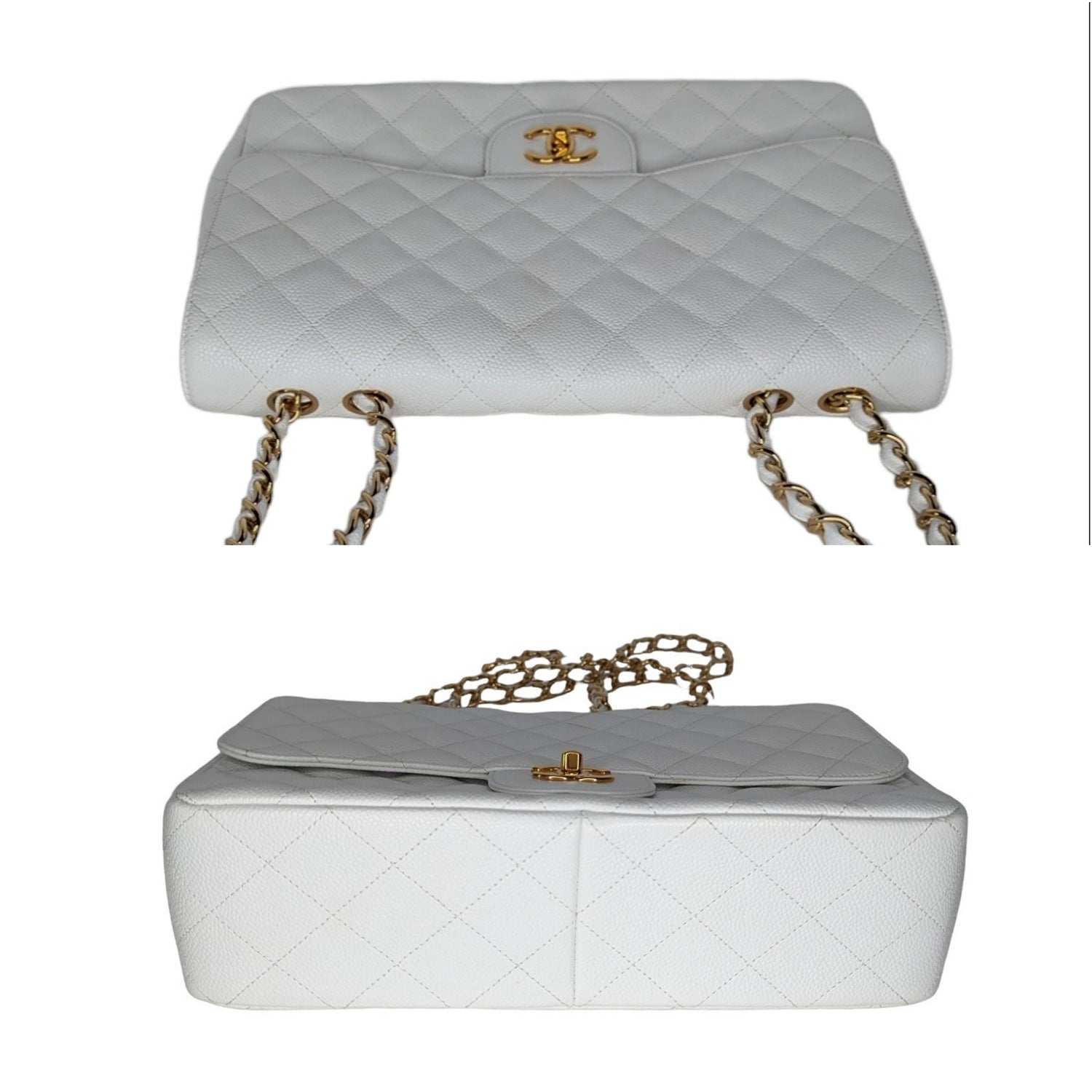 Chanel bags Vintage Classic Quilted Caviar Single White Jumbo Flap