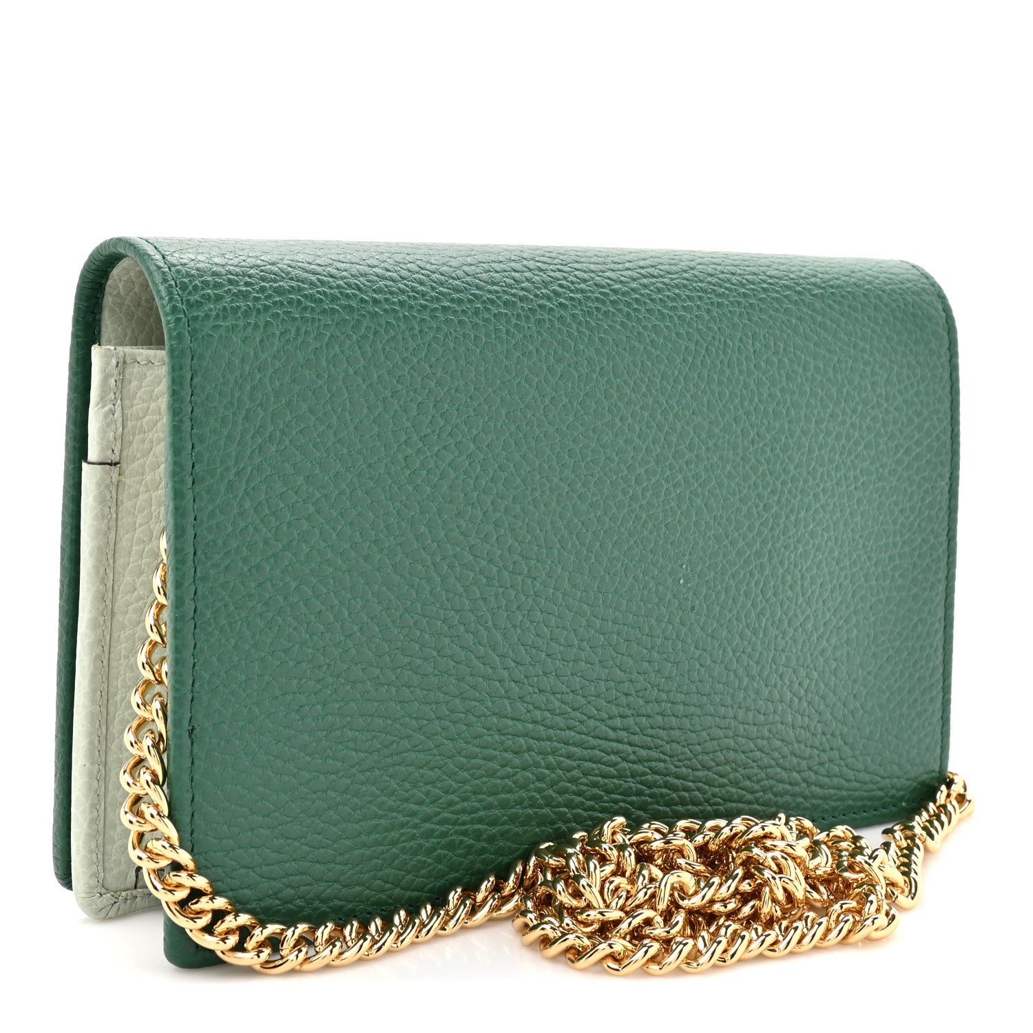 Gucci Dollar Calfskin Mini GG Marmont Chain Wallet Emerald Green Salvy Green
