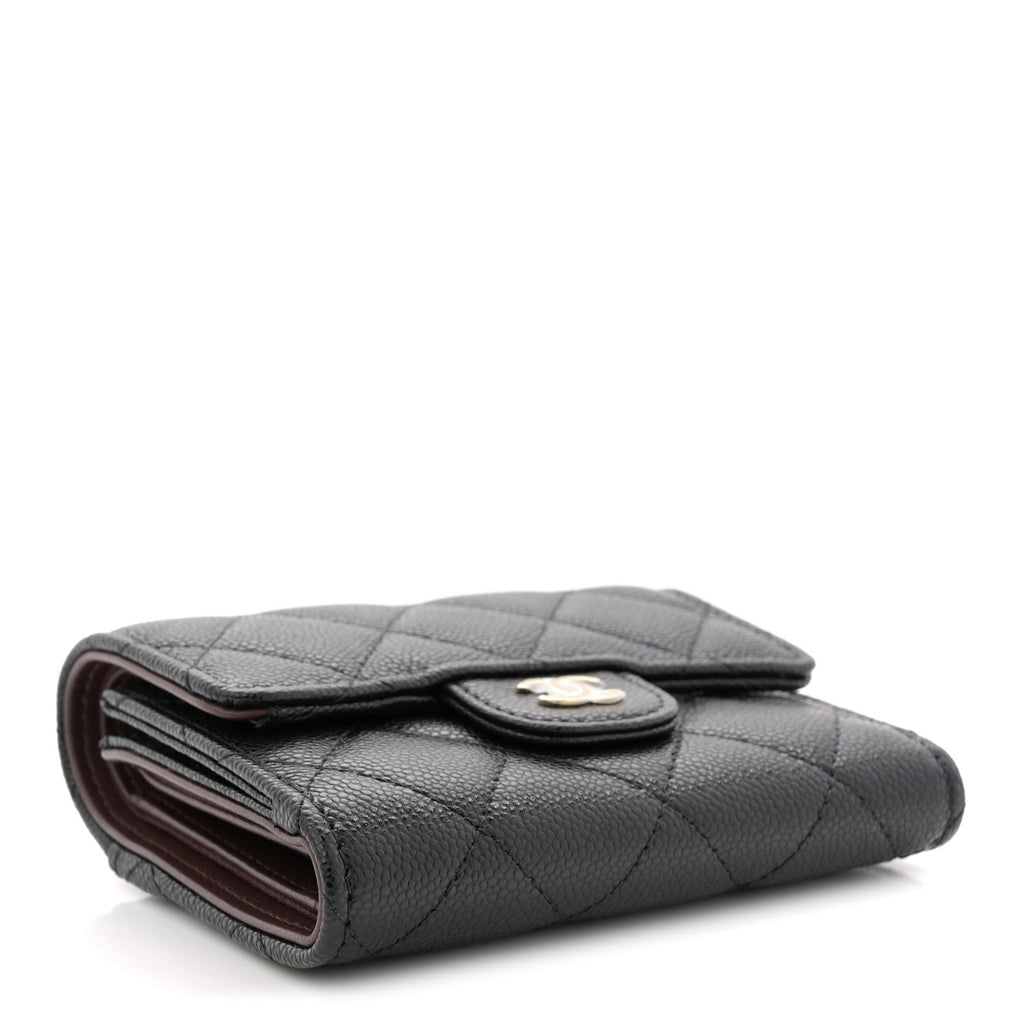 Caviar Quilted Compact Flap Wallet Black