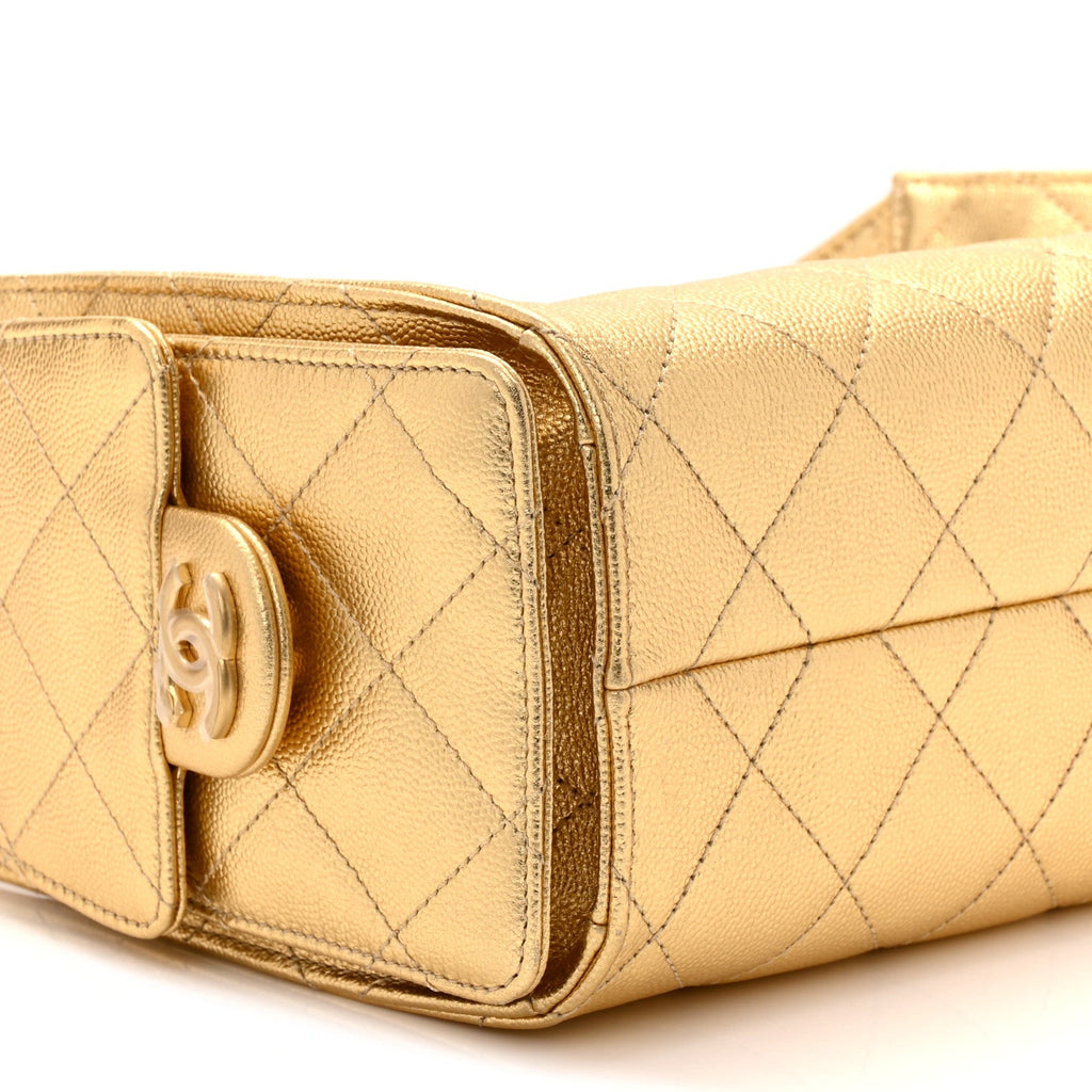 Chanel Metallic Caviar Quilted Mini Chanel 25 Handbag Gold