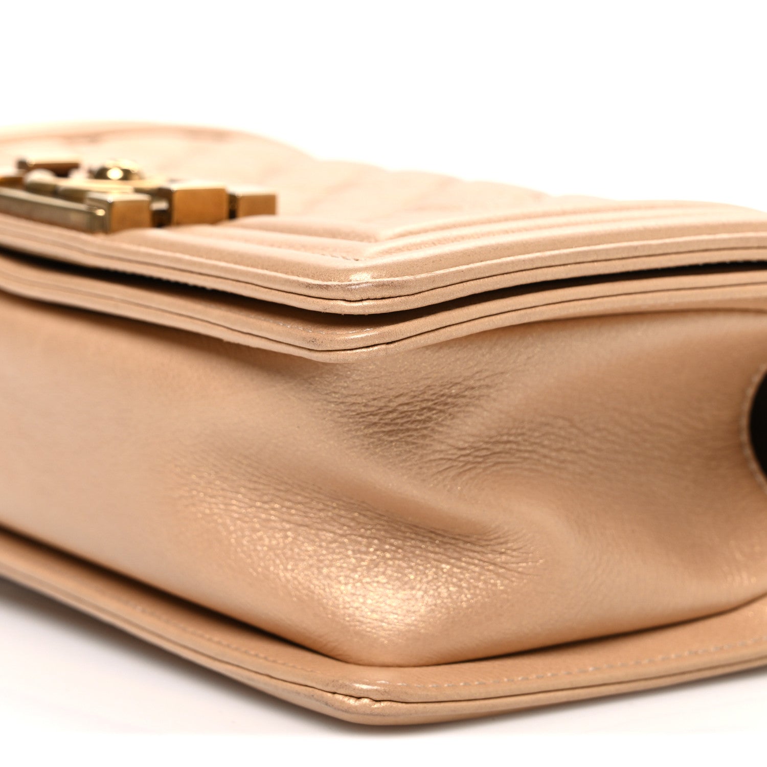 Chanel Pearl Calfskin Quilted Small Boy Flap Gold