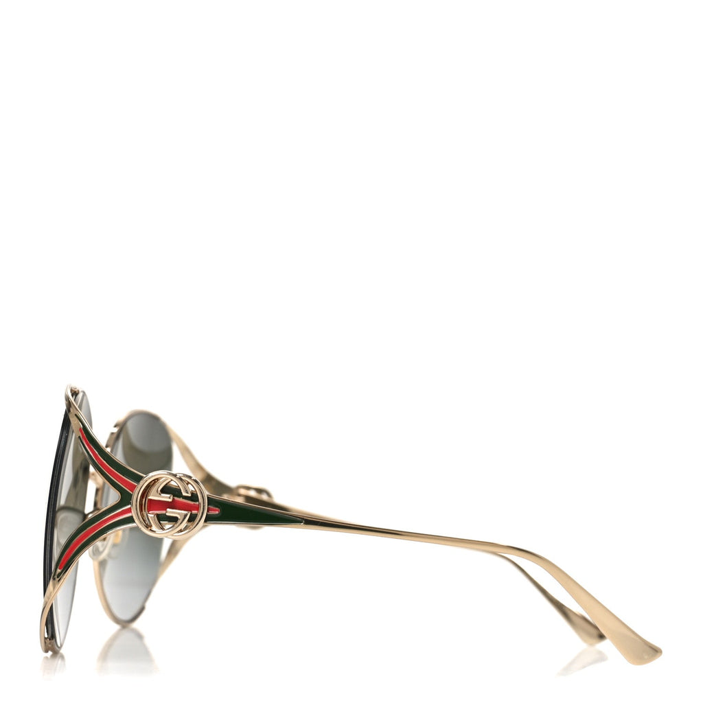 Gucci Metal Oversized Round Frame GG0225S Sunglasses Gold