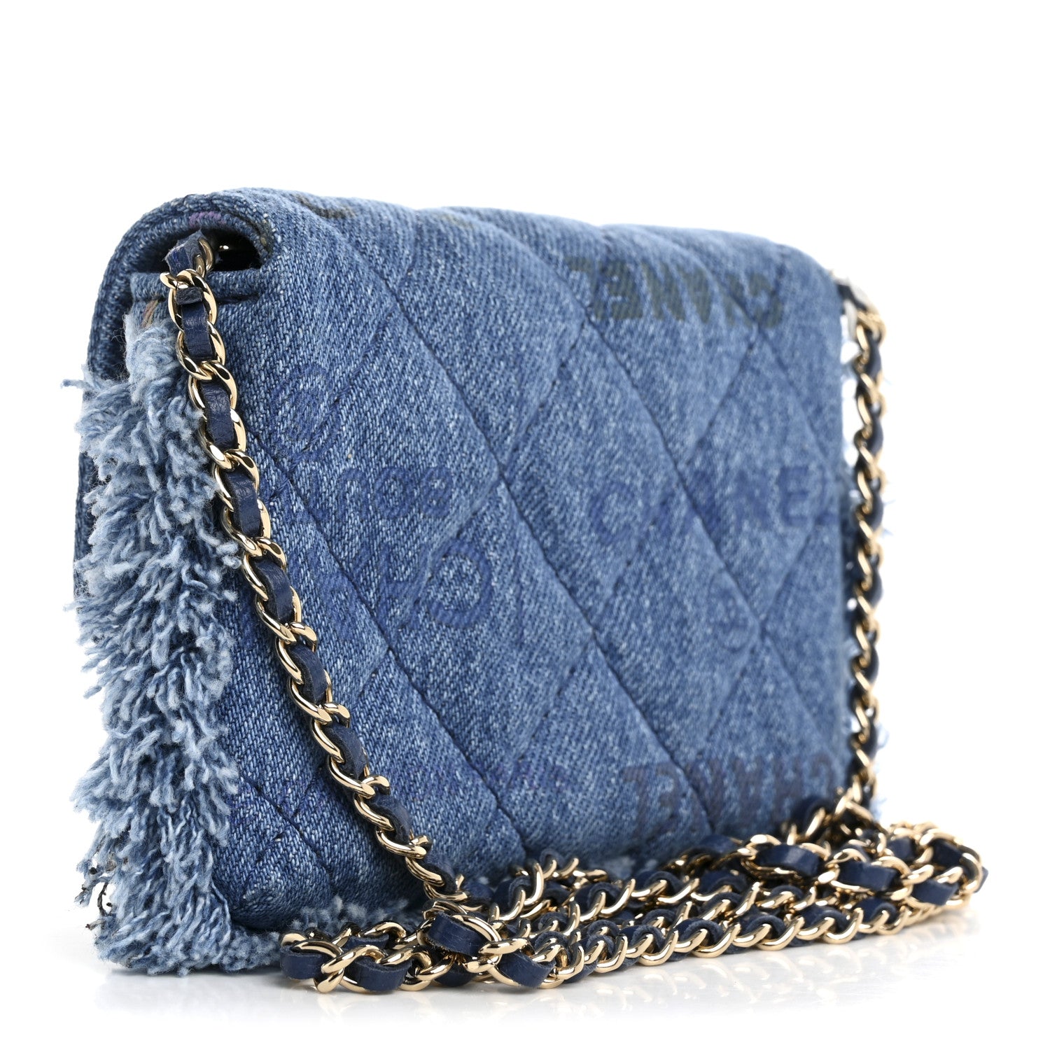Chanel Denim Quilted Denim Mood Clutch With Chain Blue Multicolor