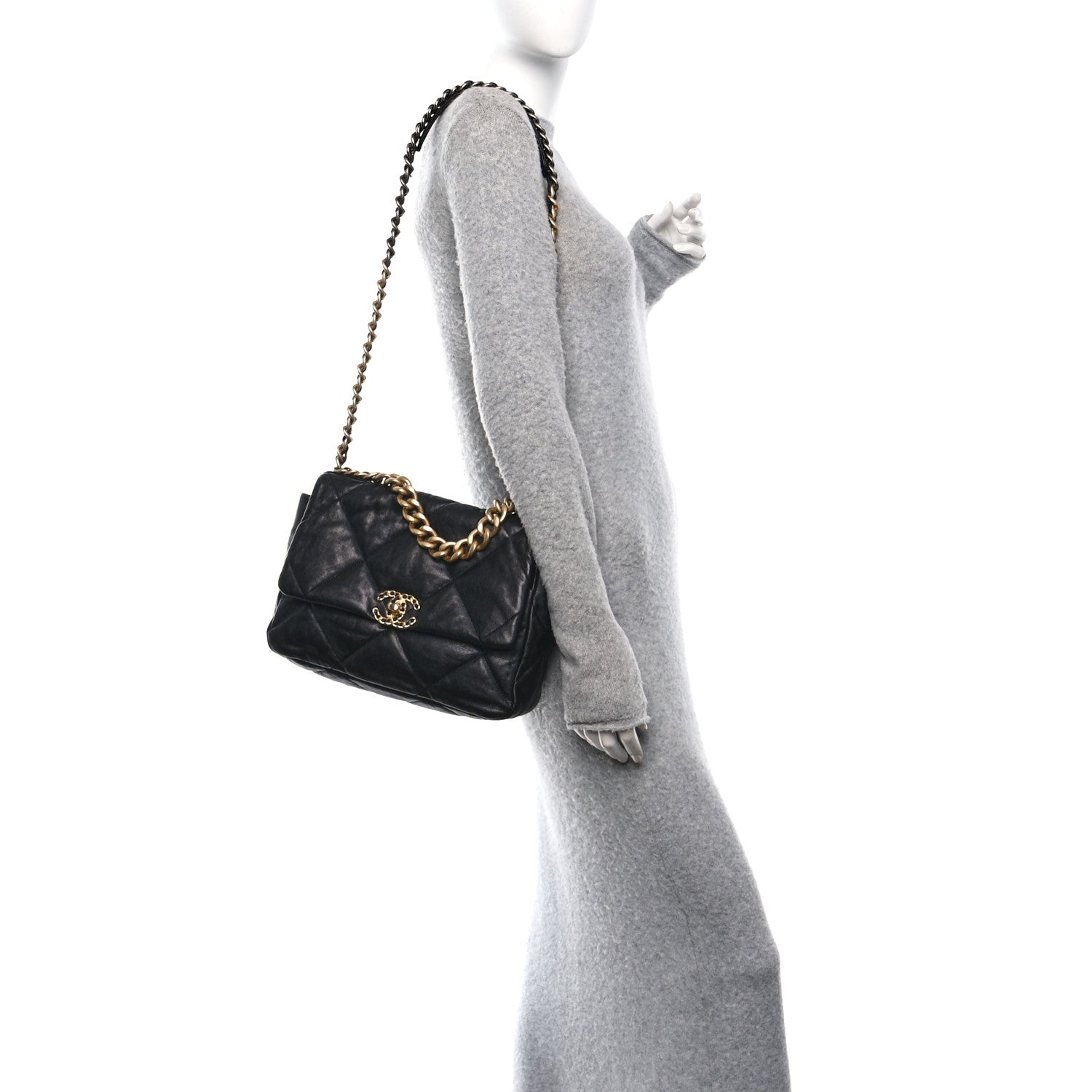 Chanel Goatskin Quilted Large Chanel 19 Flap Black