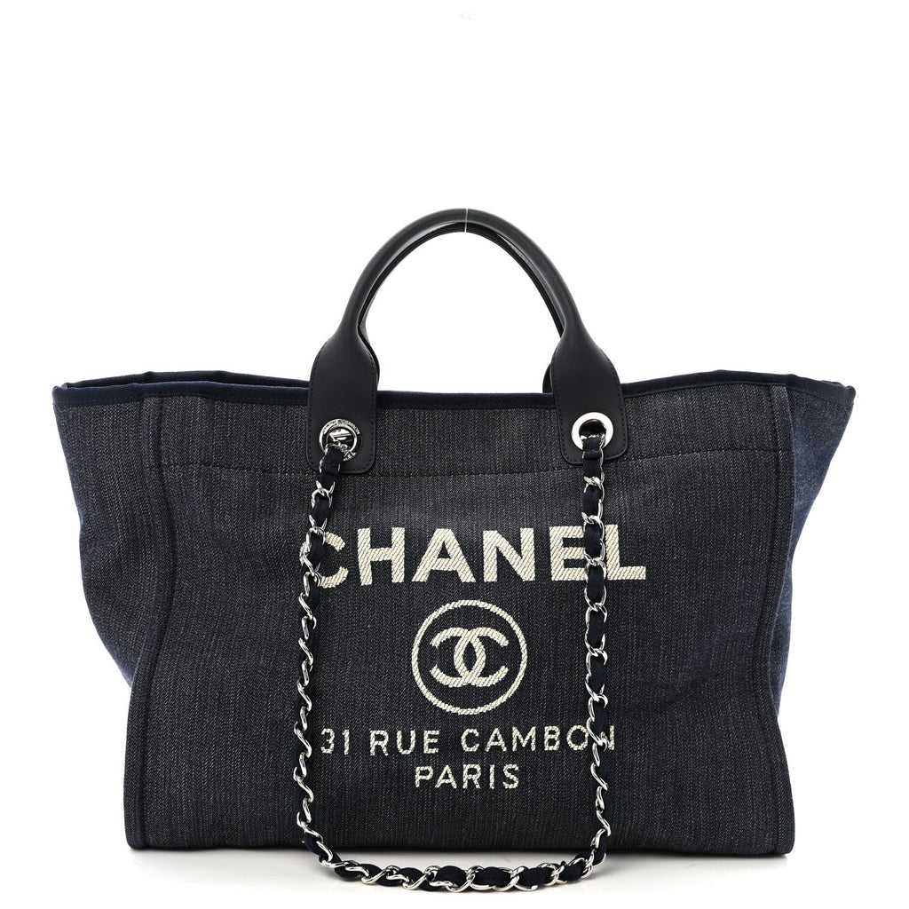 Chanel Denim Large Deauville Tote Dark Blue
