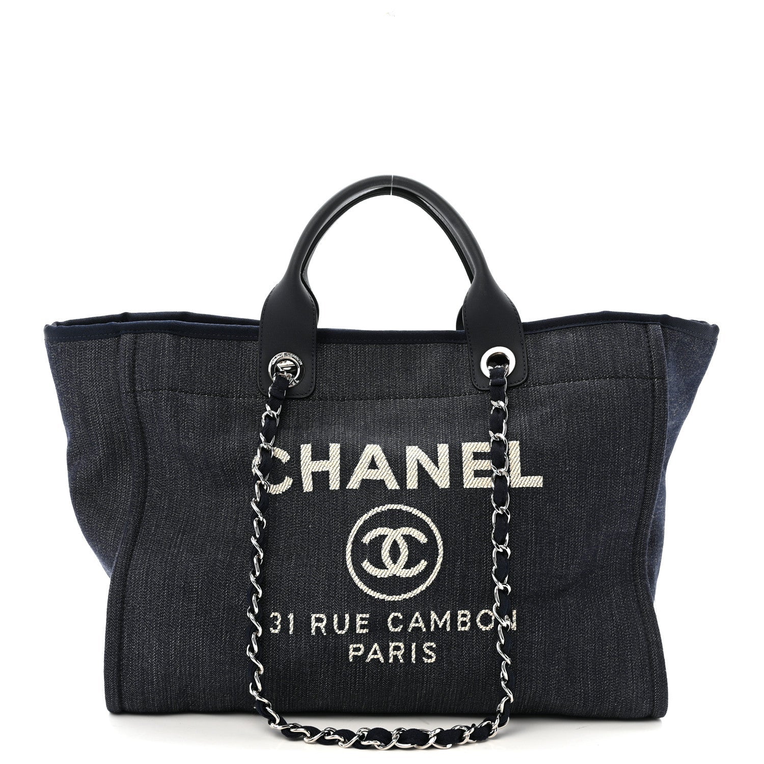 Chanel Denim Large Deauville Tote Dark Blue