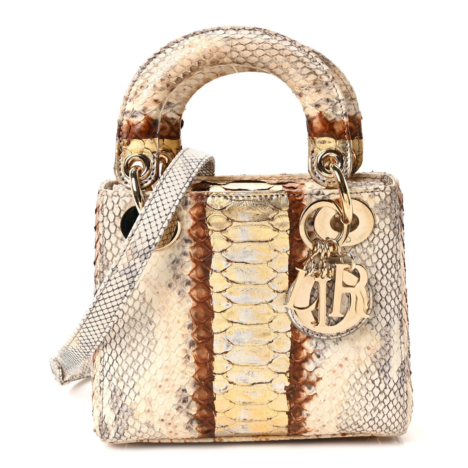 Christian Dior Snakeskin Mini Lady Dior Beige Gold