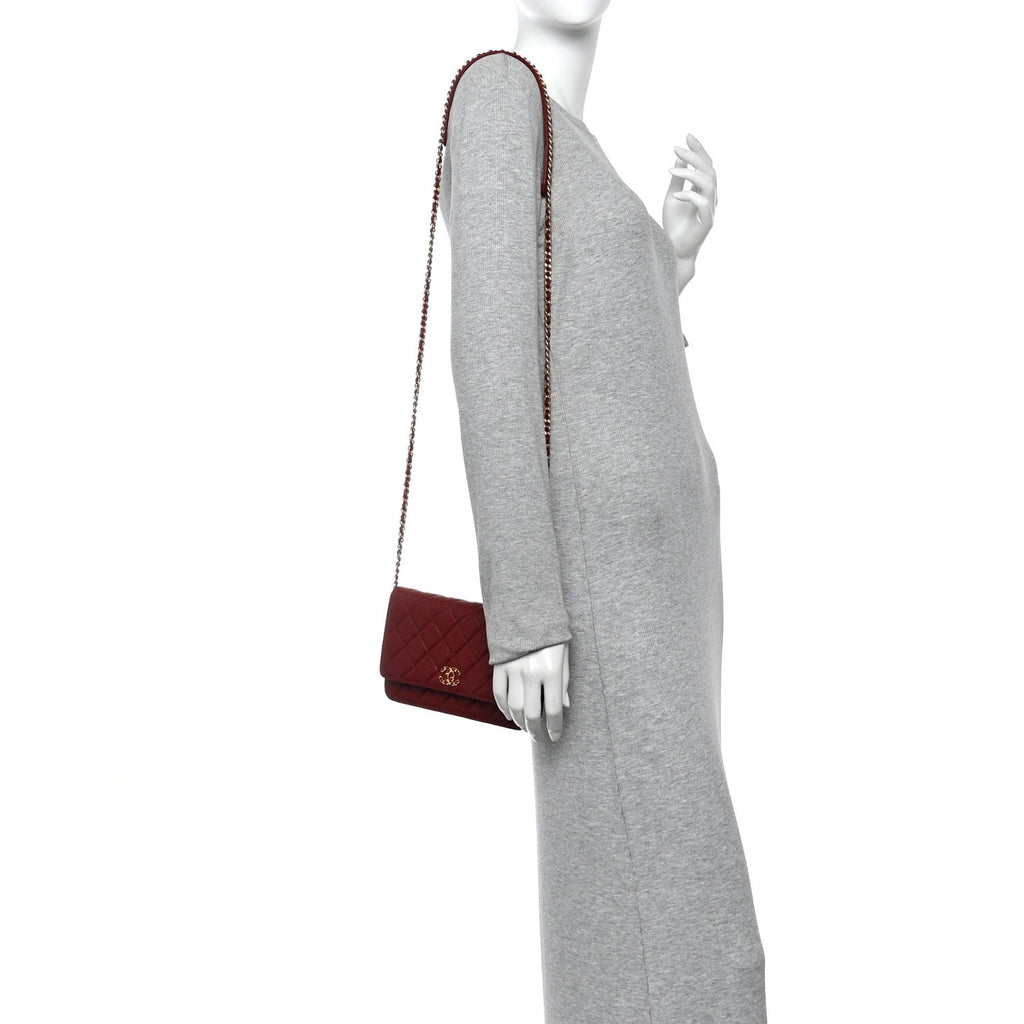 Chanel Lambskin Quilted Infinity Wallet On Chain WOC Burgundy