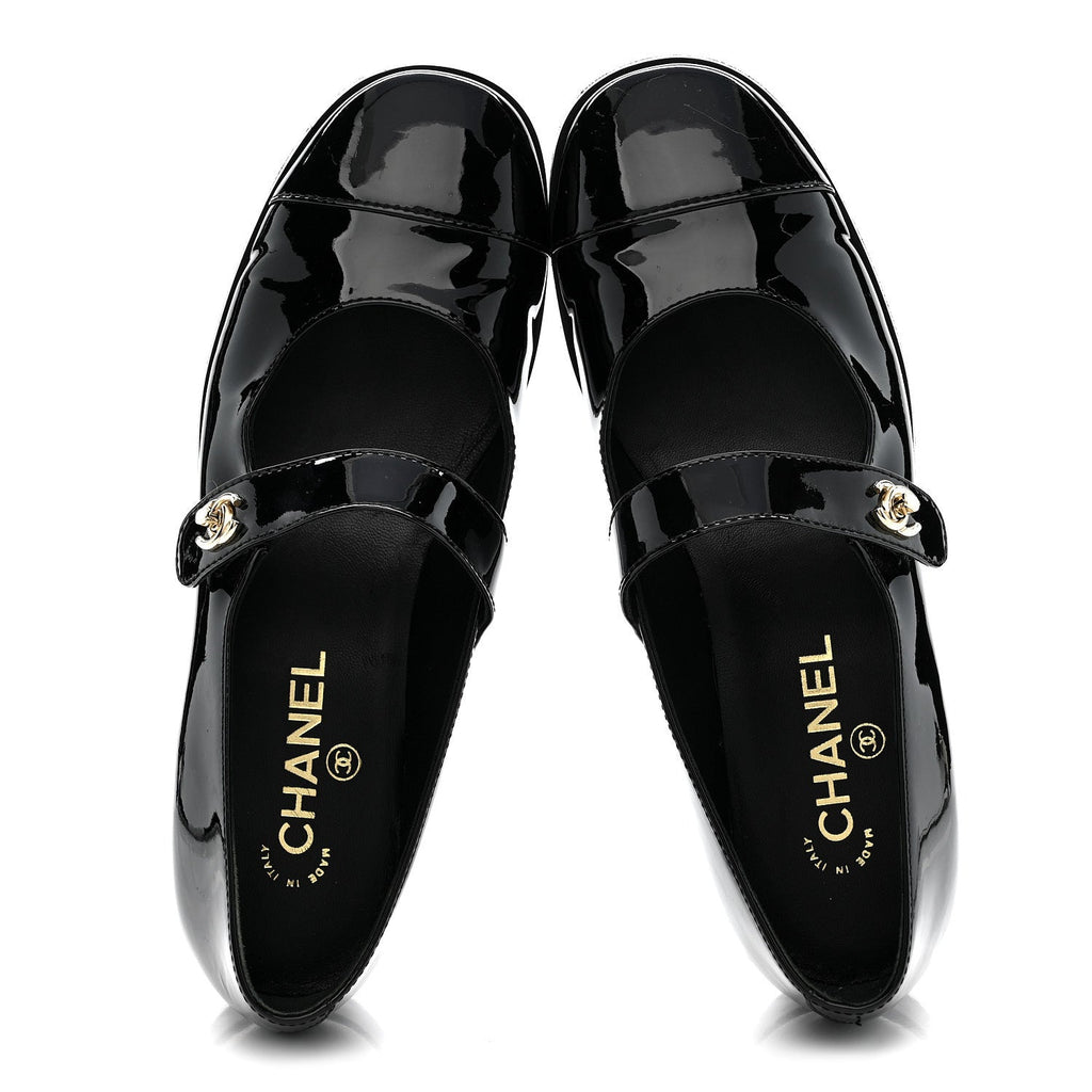Patent Calfskin Mary Janes Flats 39 Black