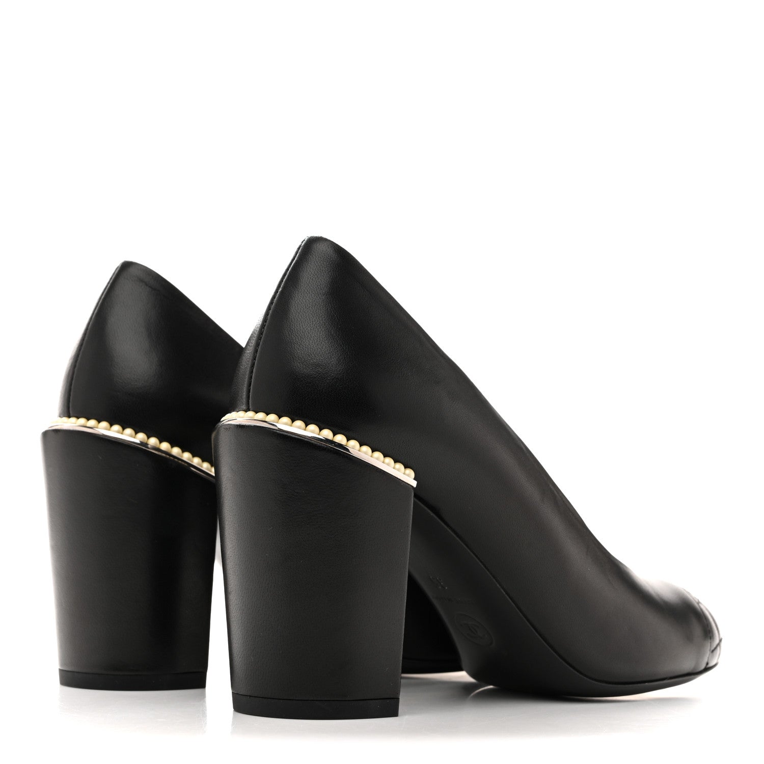 Lambskin Pearl Cap Toe Pumps 35 Black