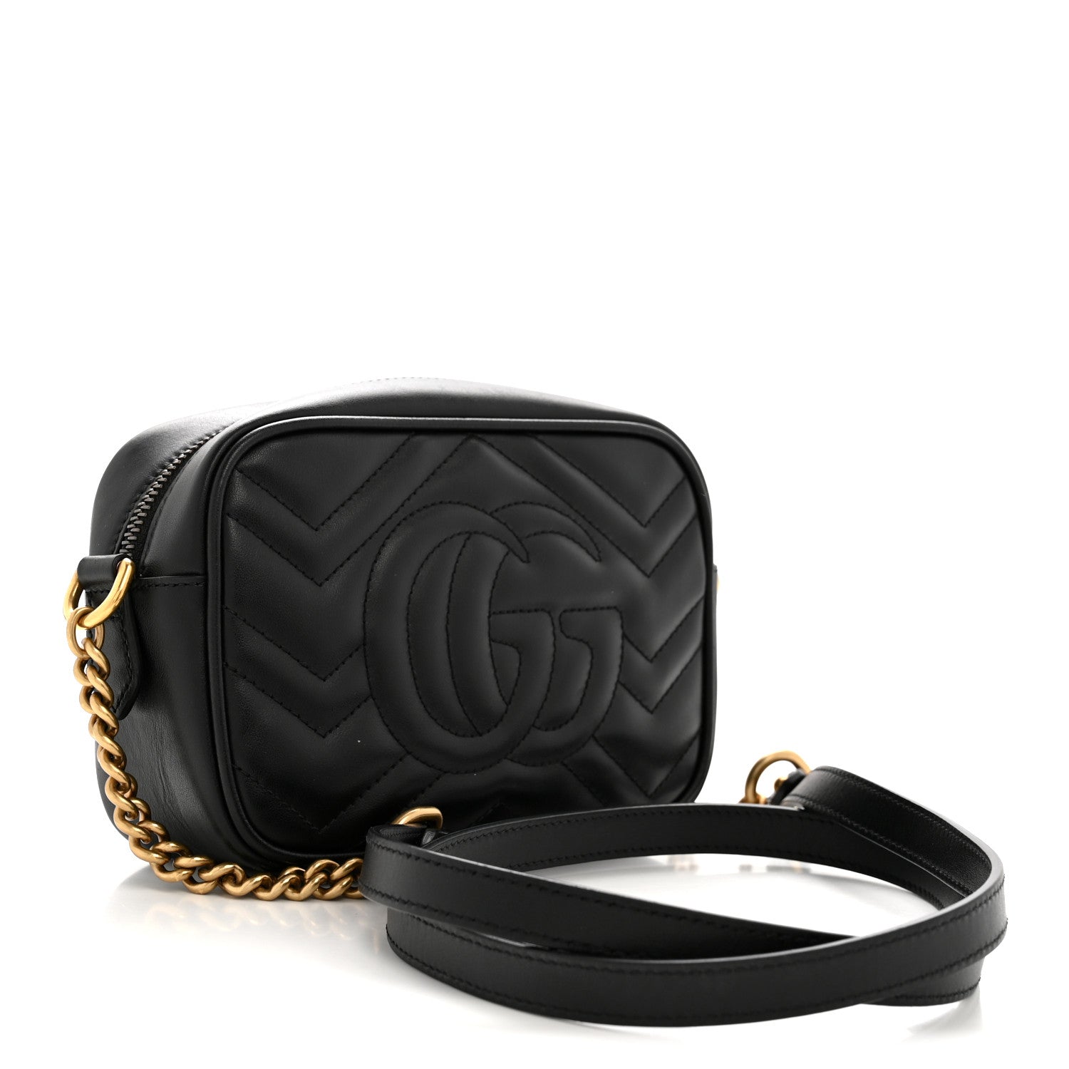 Gucci Calfskin Matelasse Mini GG Marmont Chain Shoulder Bag Black