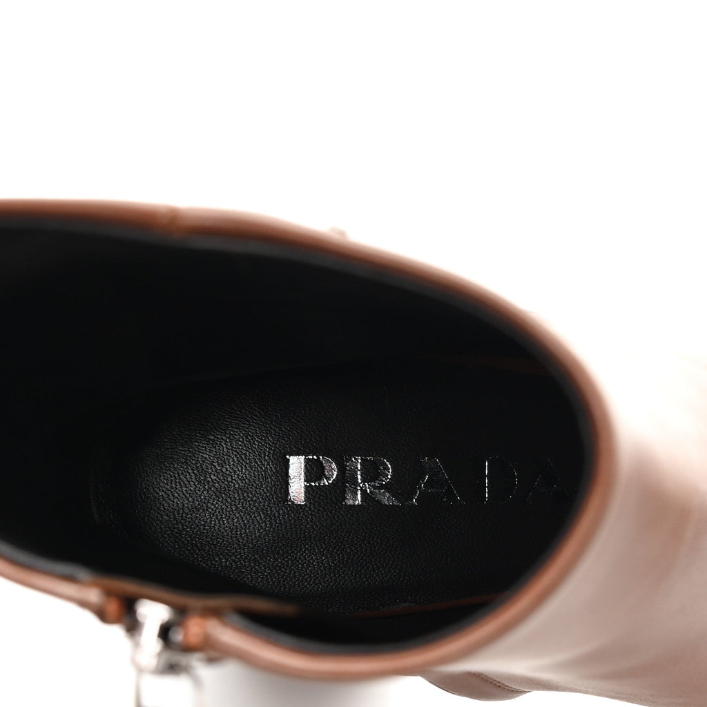 Prada Vitello Triangle Ankle Boots 36.5 Cognac