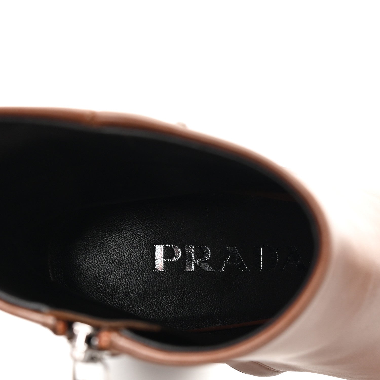 Prada Vitello Triangle Ankle Boots 36.5 Cognac