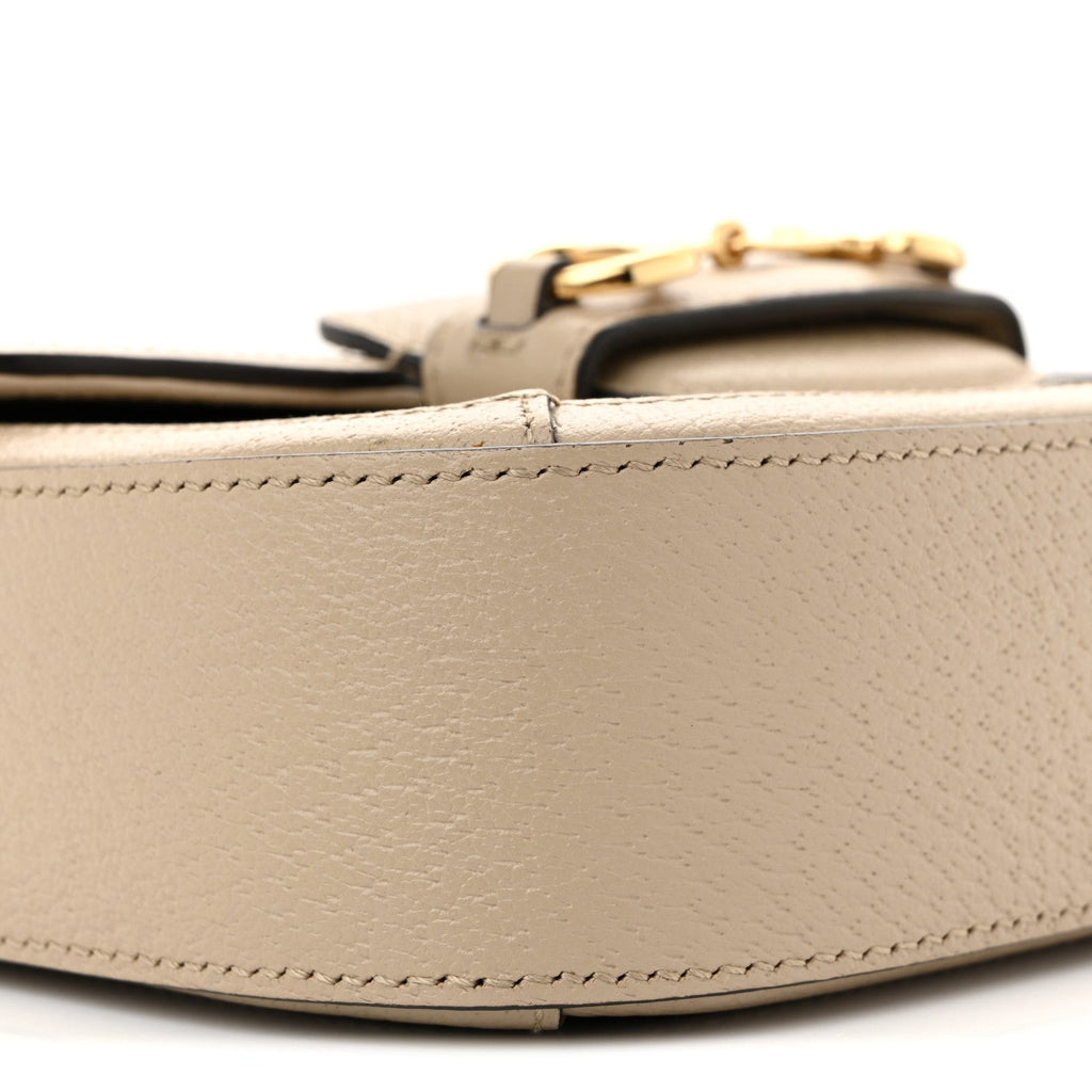 Gucci GG Supreme Monogram Textured Dollar Calfskin Web Mini Horsebit 1955 Shoulder Bag Beige Mystic White Oatmeal