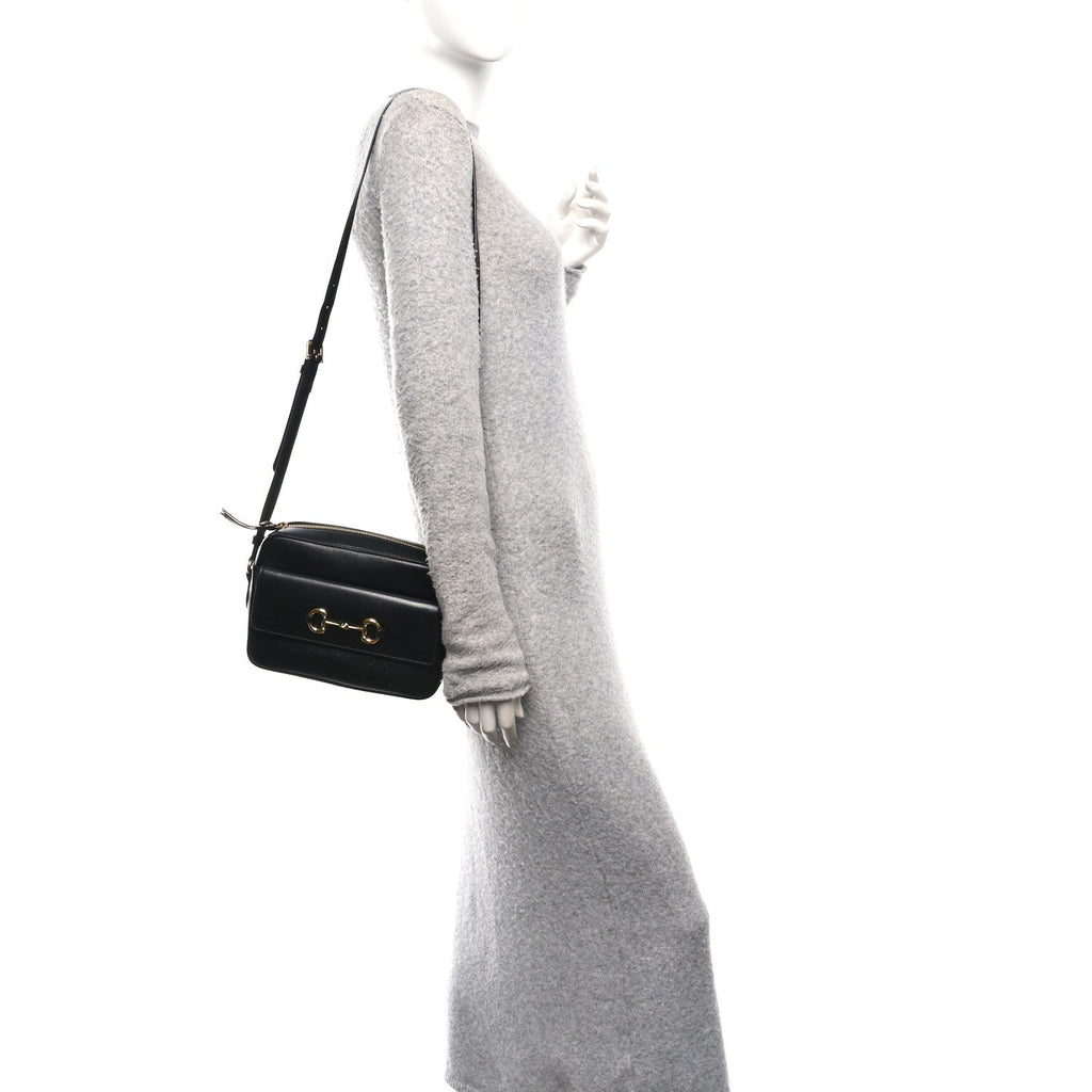 Gucci Textured Calfskin Small Horsebit 1955 Shoulder Bag Black