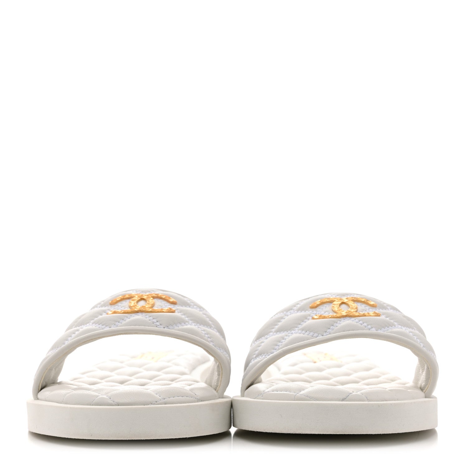 Lambskin Quilted Textured CC Mules Sandals 41.5 White