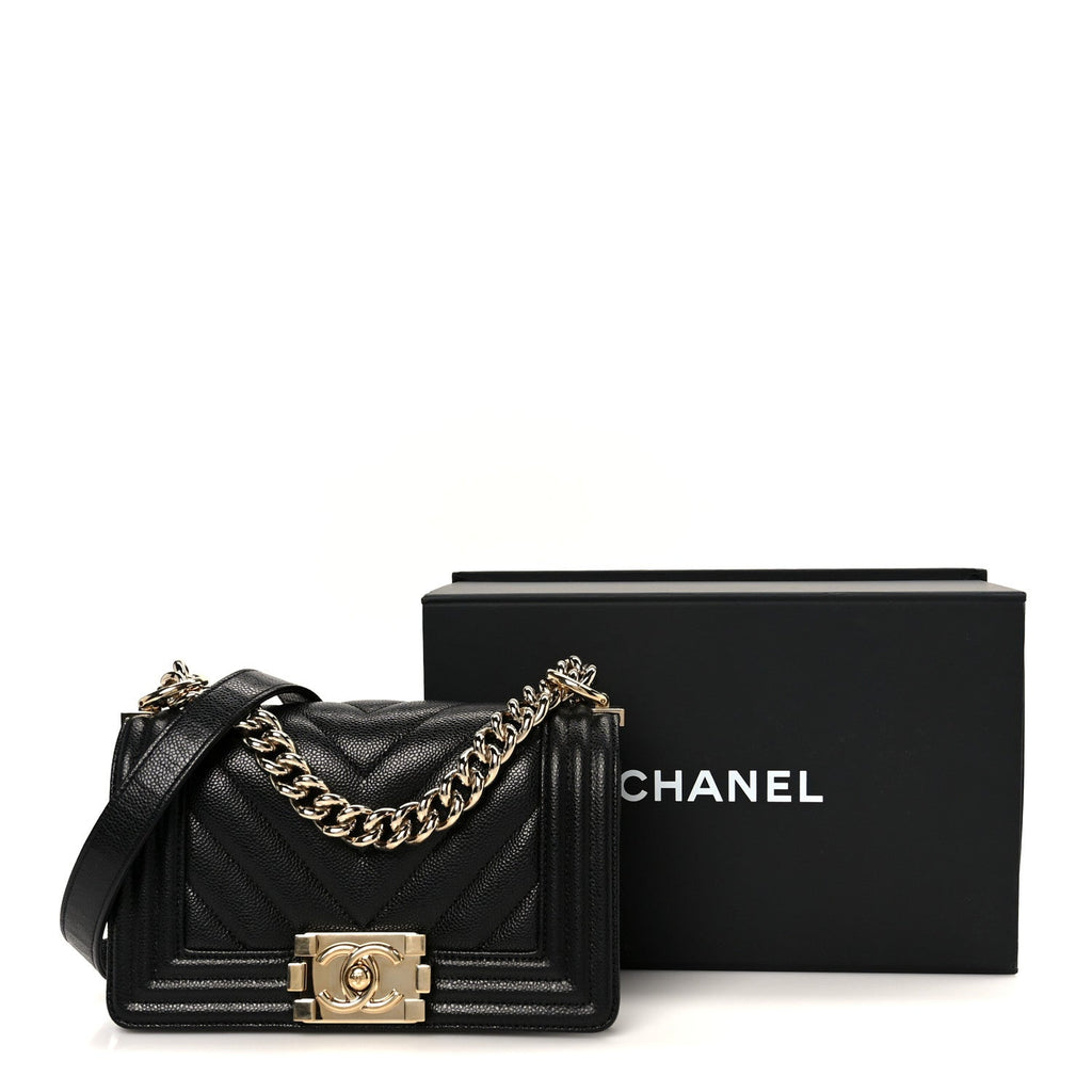 Chanel Caviar Chevron Quilted Small Boy Flap Black