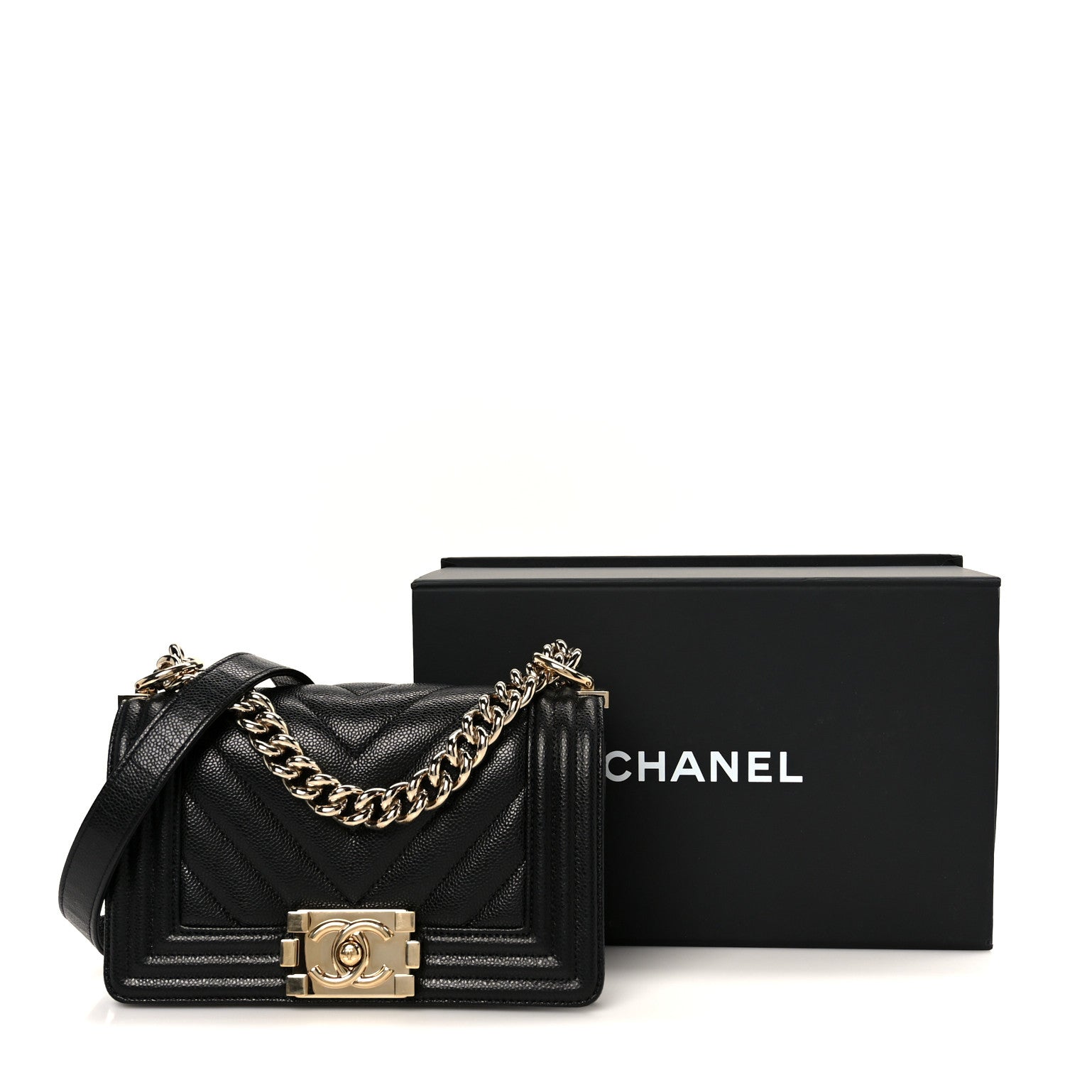 Chanel Caviar Chevron Quilted Small Boy Flap Black