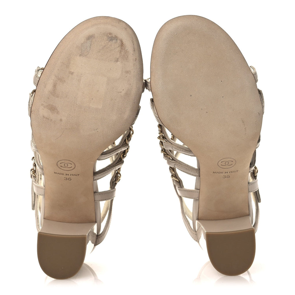 Calfskin Chain Sandals 36 Dark Beige