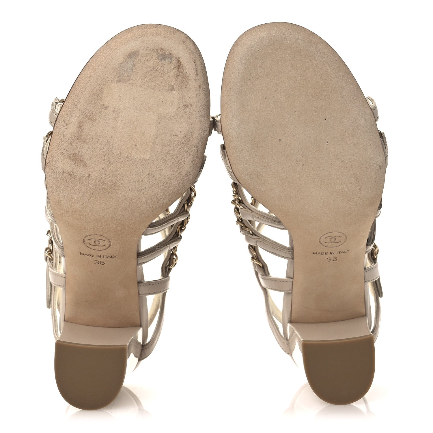 Calfskin Chain Sandals 36 Dark Beige