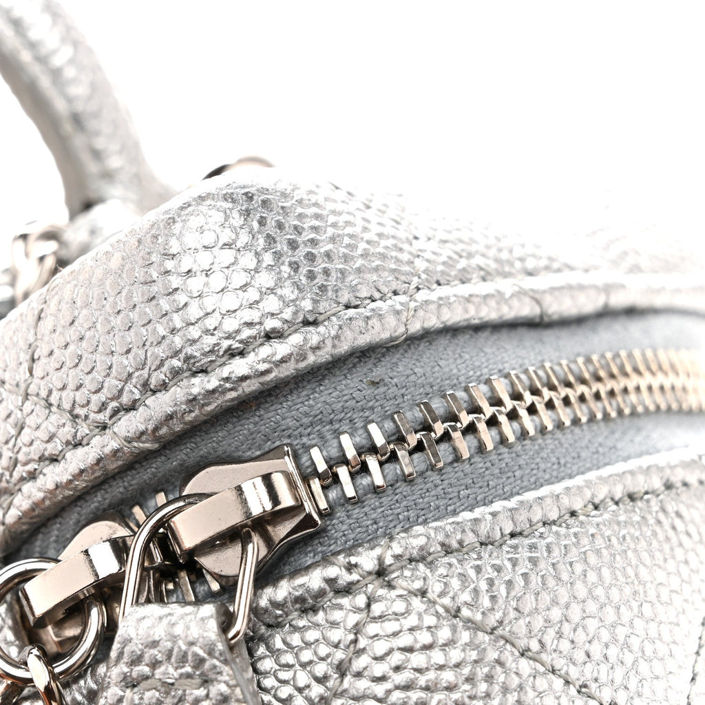 Chanel Metallic Caviar Quilted Mini Top Handle Vanity With Chain Silver