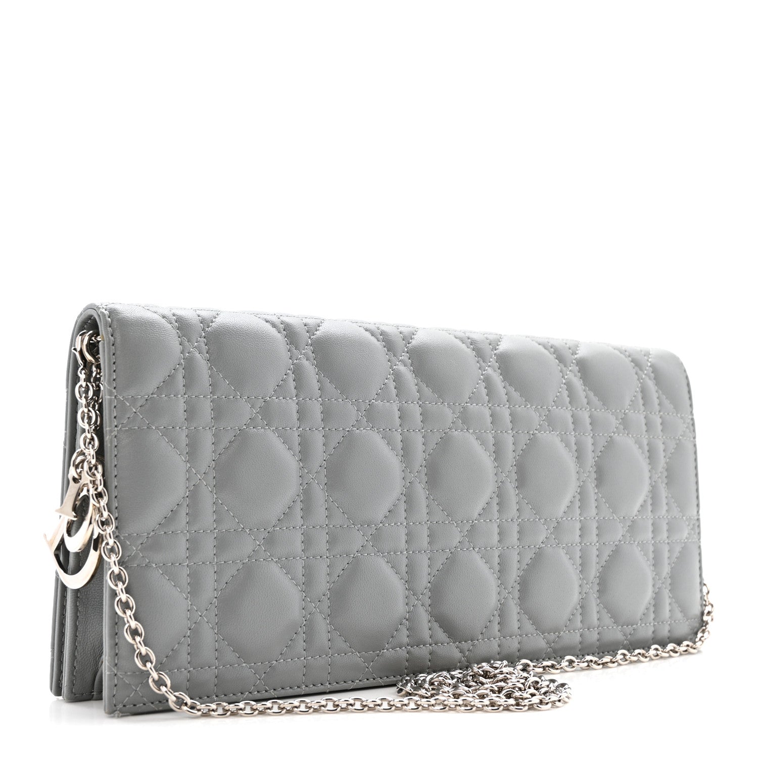 Christian Dior Lambskin Cannage Lady Dior Convertible Clutch Grey