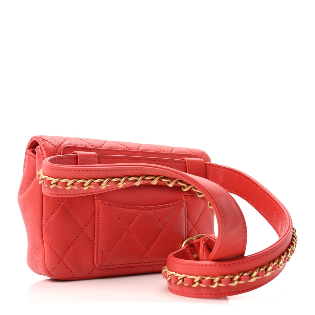Chanel Calfskin Quilted Flap Waist Bag Red