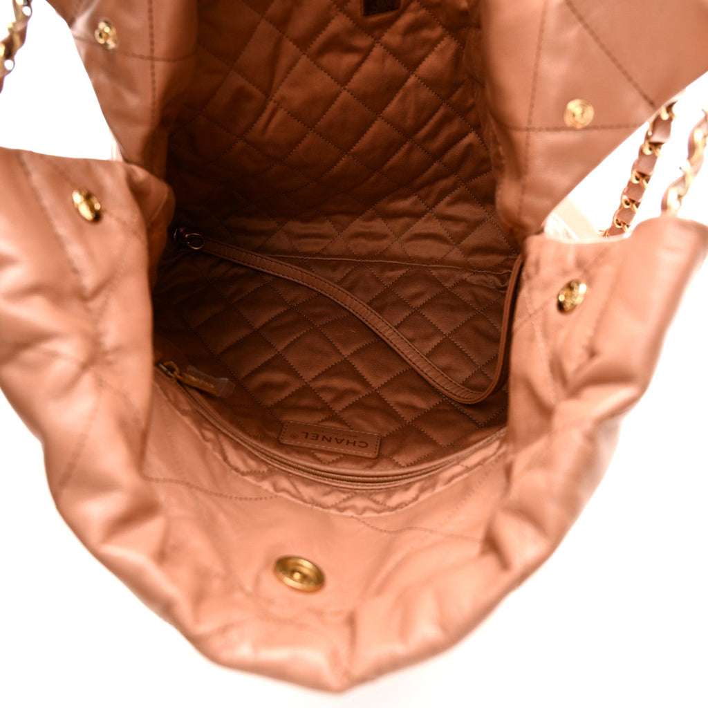 Chanel Shiny Calfskin Quilted Small Chanel 22 Beige