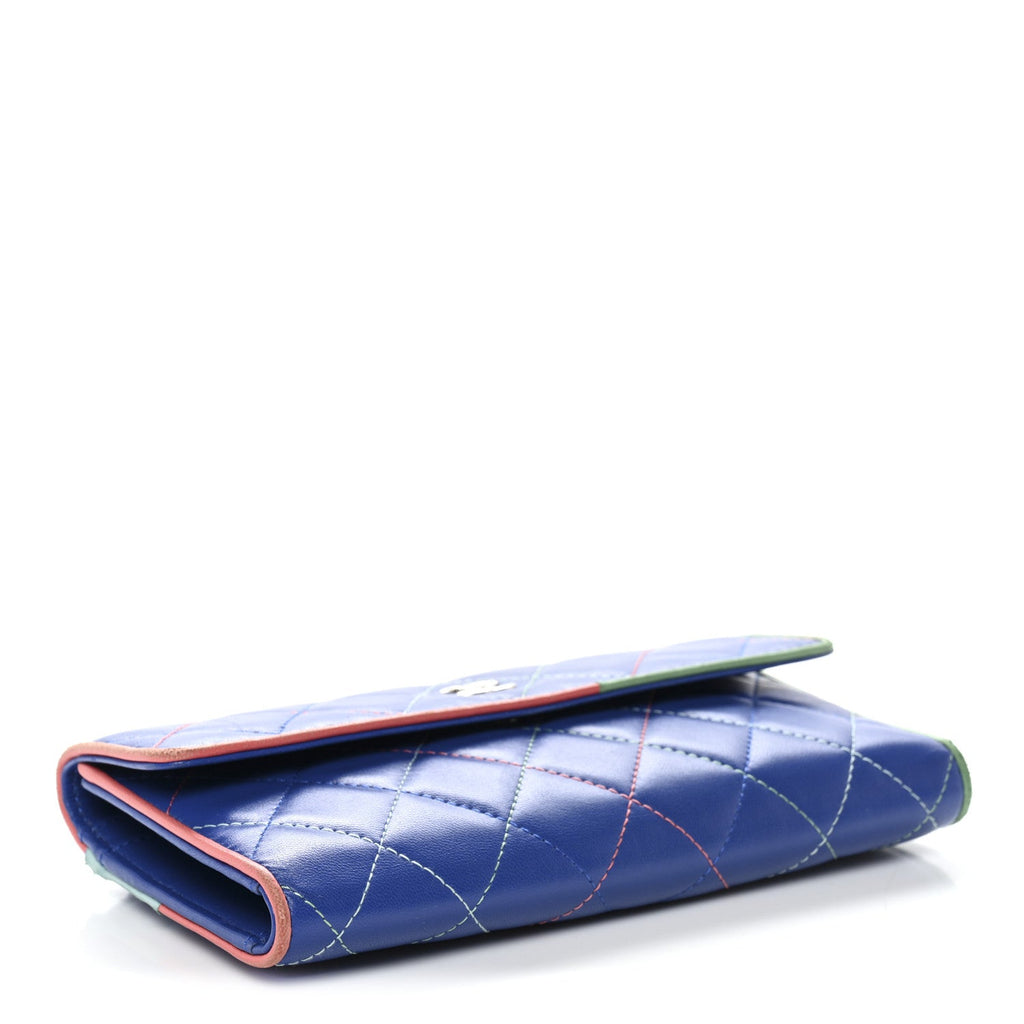 Lambskin Quilted Cuba Long Flap Wallet Blue Multicolor