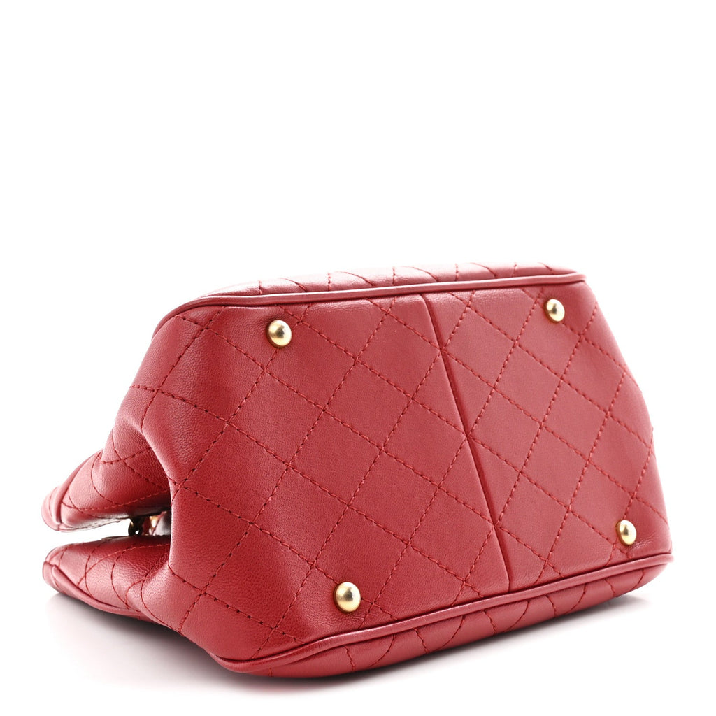 Chanel Calfskin Stitched Small Egyptian Amulet Drawstring Bag Red