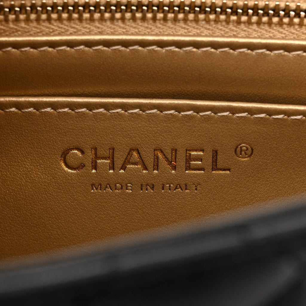Chanel Lambskin Quilted Enamel Mini Pearl Crush Flap Black