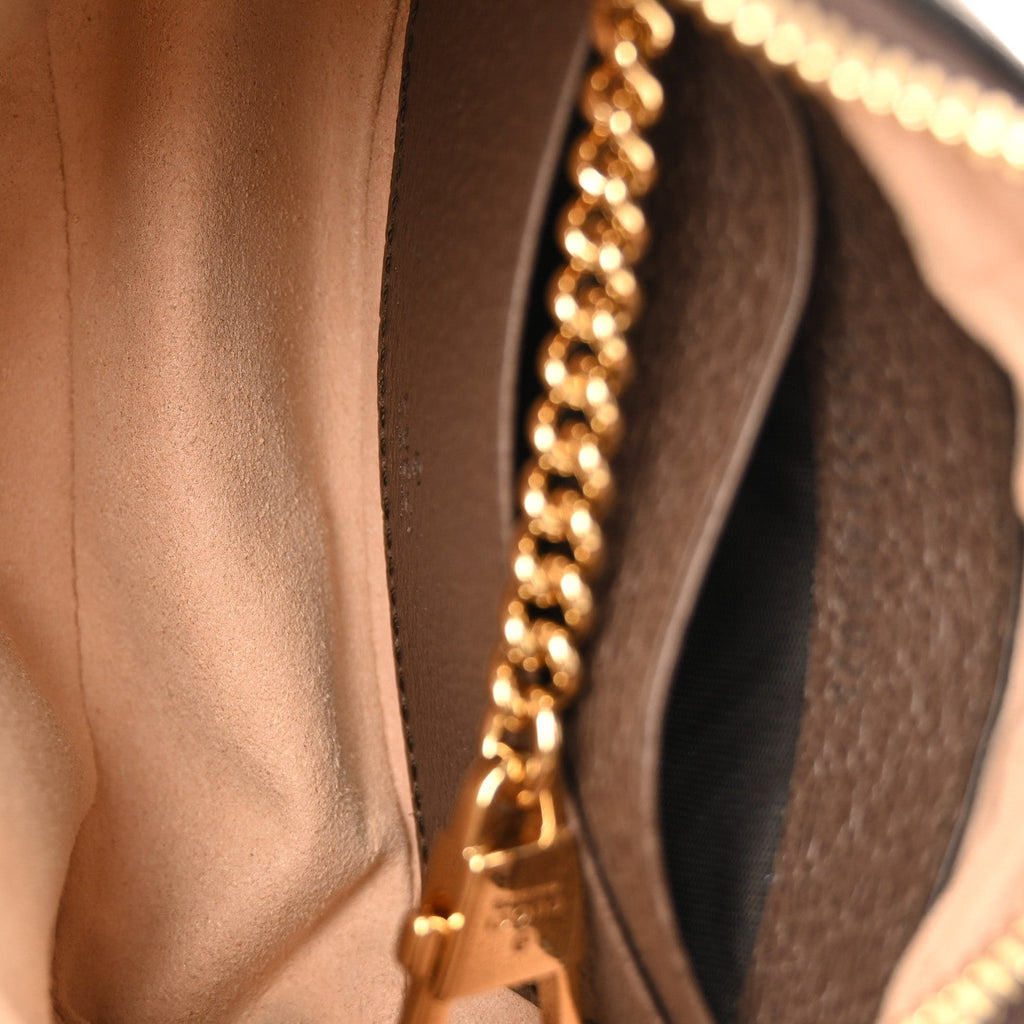 Gucci GG Supreme Monogram Textured Calfskin Web Mini Ophidia Half Moon Hobo Beige Ebony New Acero