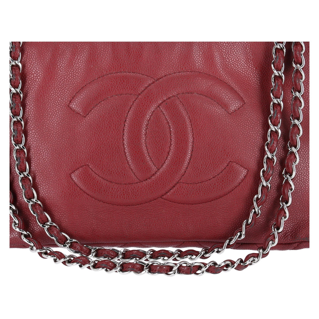 Chanel Classic Caviar Leather Tote Timeless CC Soft Chain Tote Caviar Red