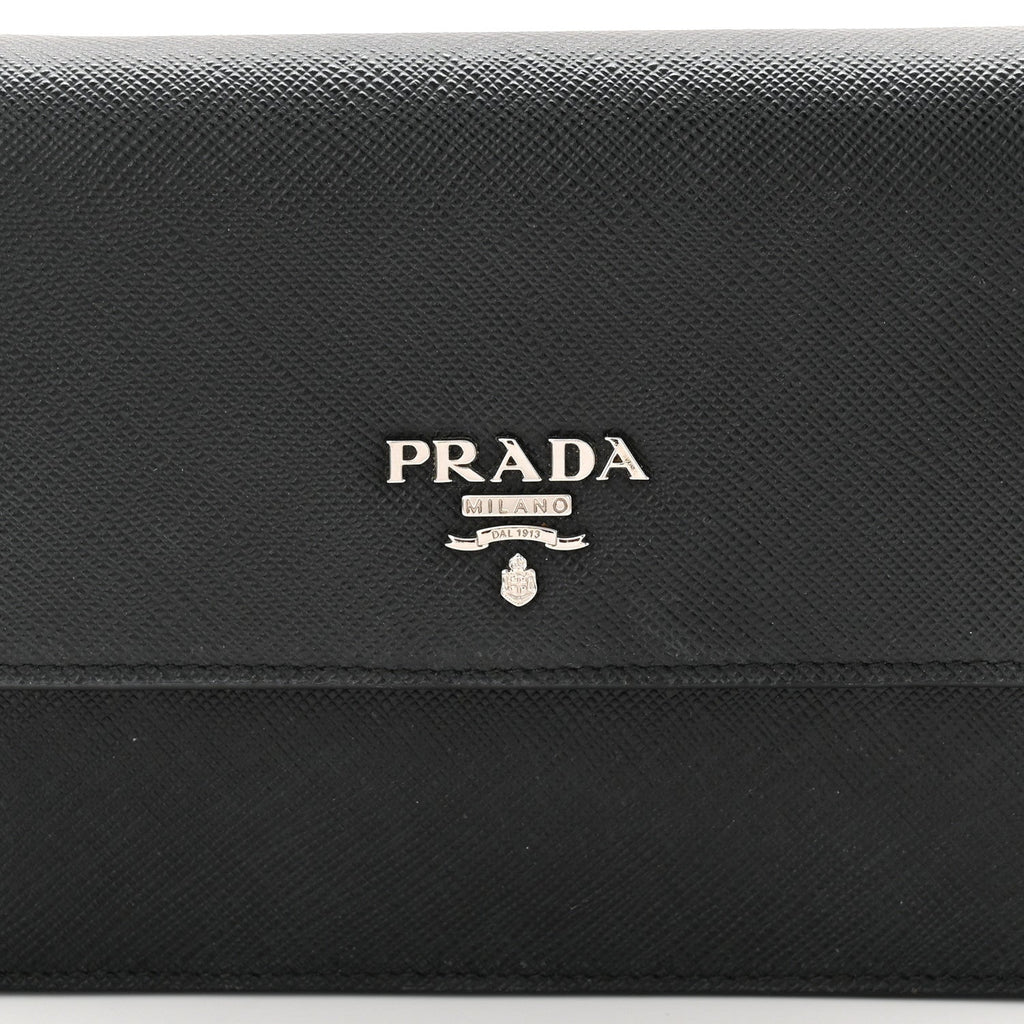 Prada Saffiano Metal Flap Wallet With Strap Black
