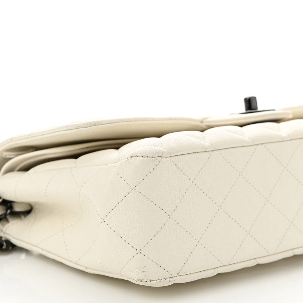 Chanel Crumpled Calfskin Quilted Medium Double Flap White