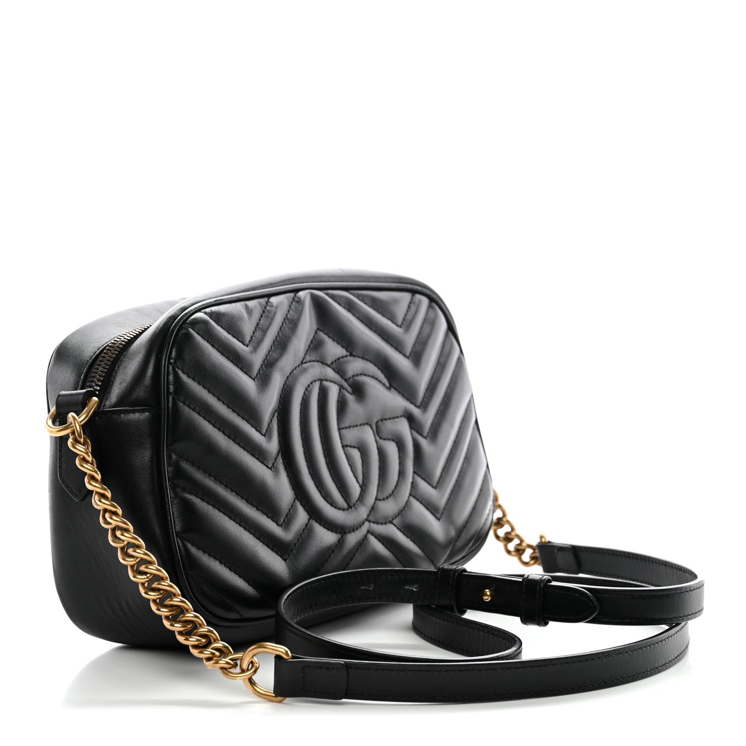 Gucci Calfskin Matelasse Small GG Marmont Chain Shoulder Bag Black