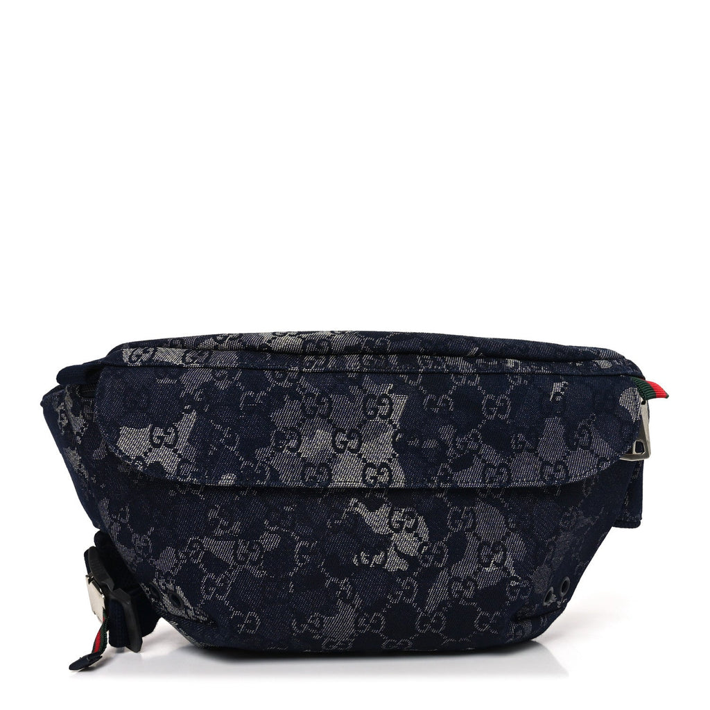 Gucci Denim Monogram Web Belt Bag Blue Multicolor
