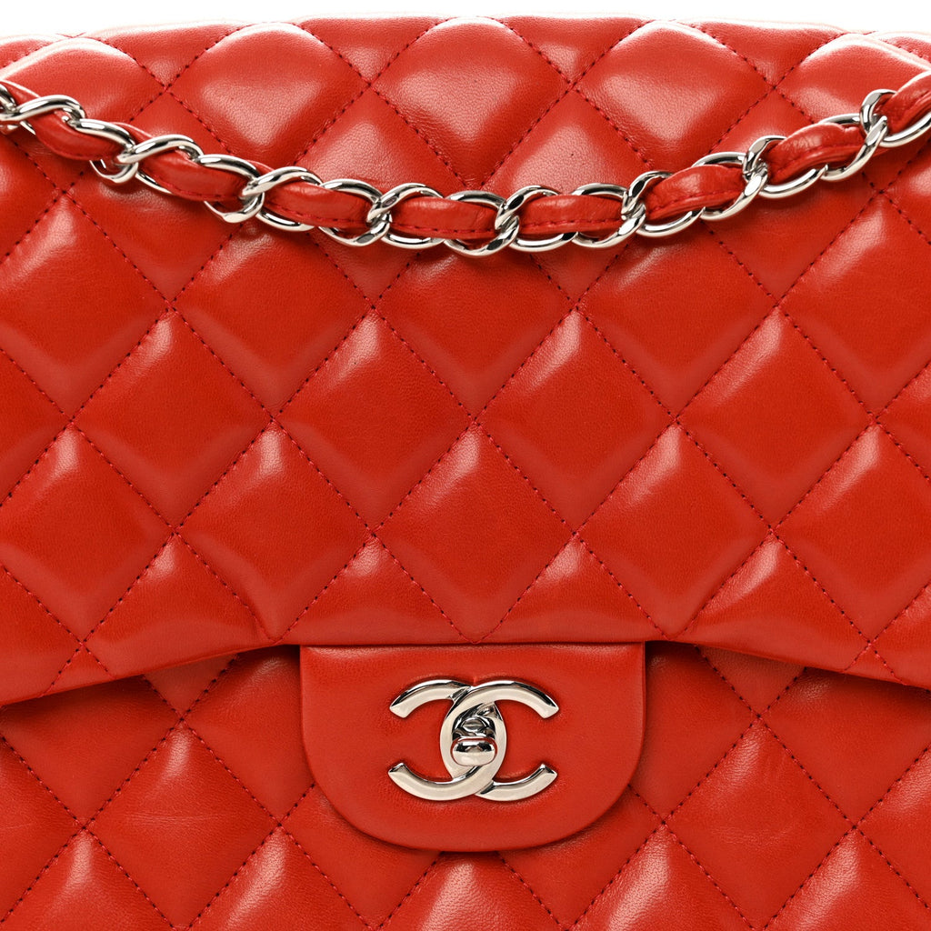 Chanel Lambskin Quilted Jumbo Double Flap Red