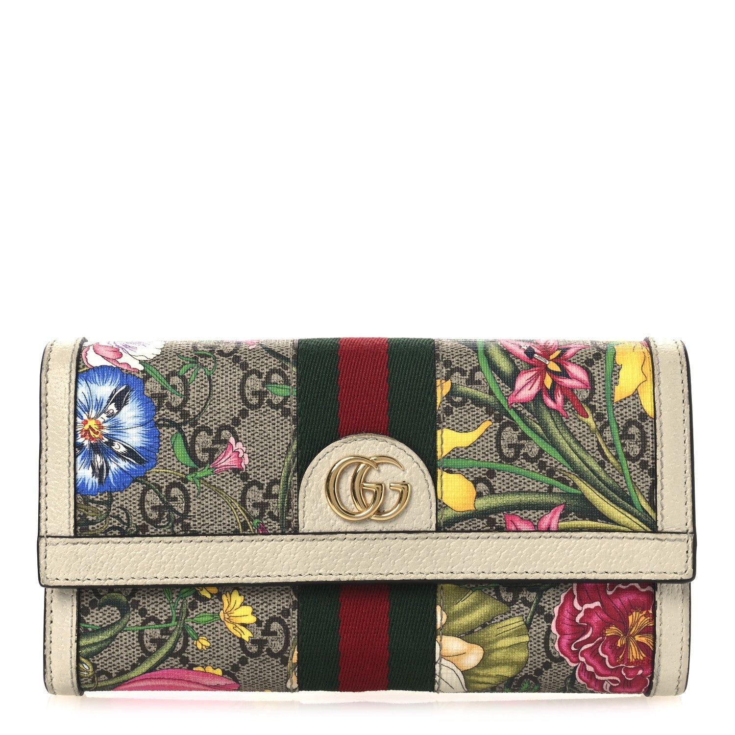 Gucci GG Supreme Monogram Flora Web Ophidia Continental Wallet White