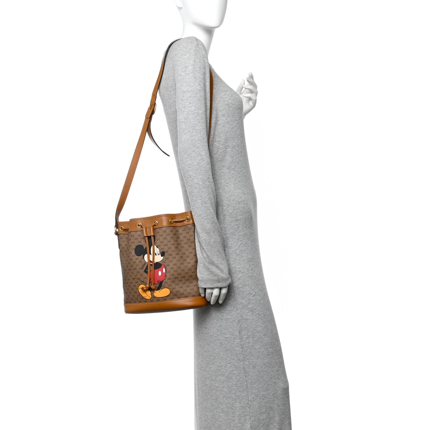 Gucci X DISNEY Mini Vintage GG Supreme Monogram Bucket Bag Beige Vintage Sun Oil