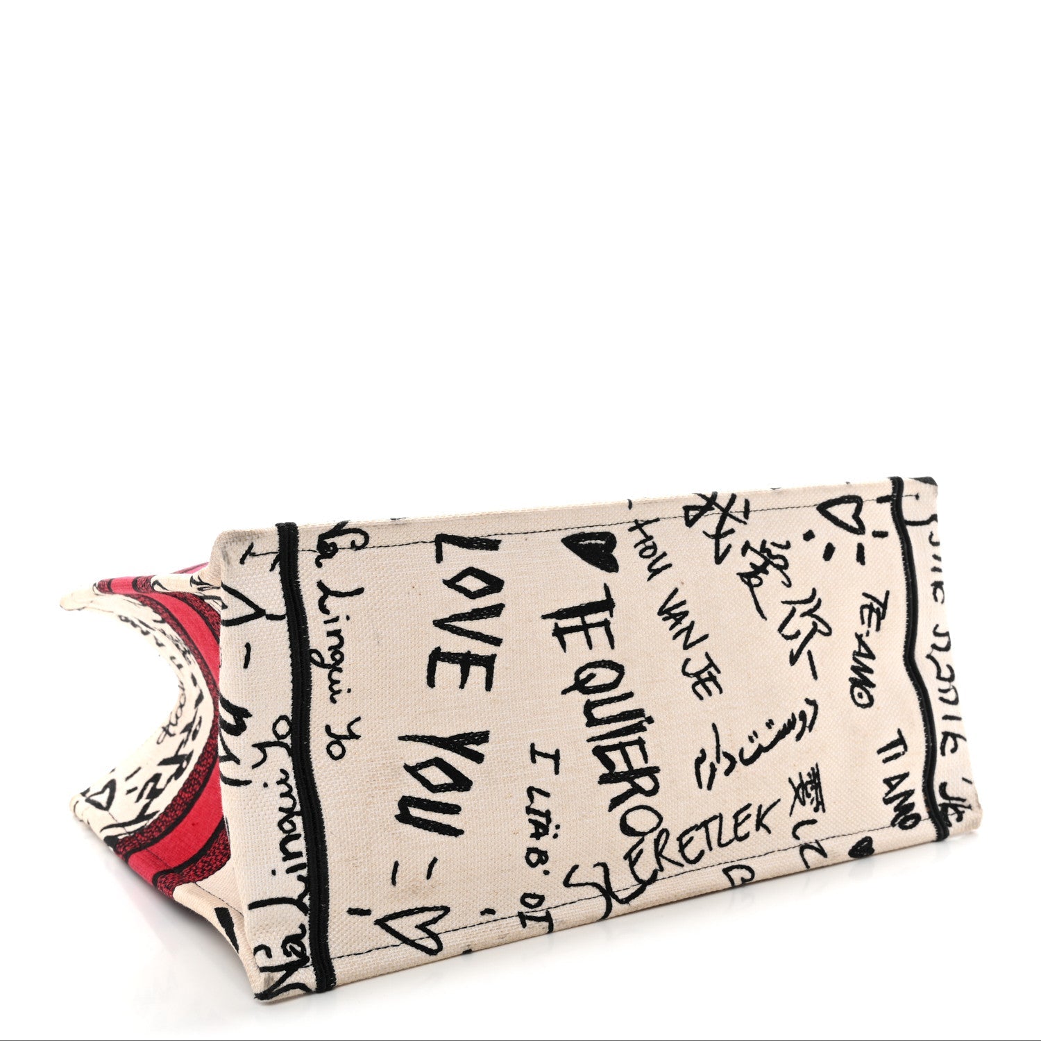 Christian Dior Canvas Embroidered Medium Dioramour Graffiti Book Tote Latte Multicolor