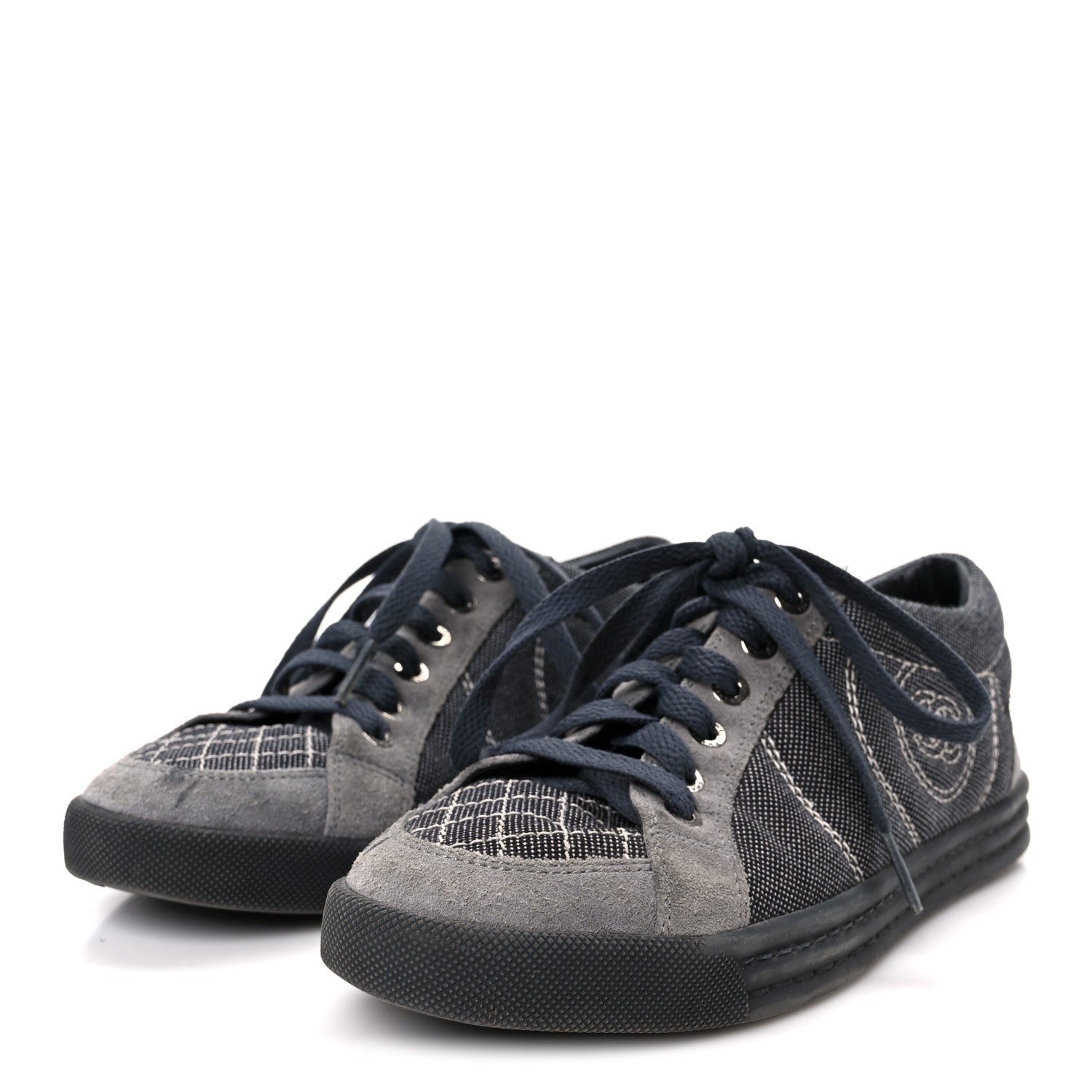 Chanel Toile Suede Calfskin CC Low Top Sneakers 36 Dark Grey