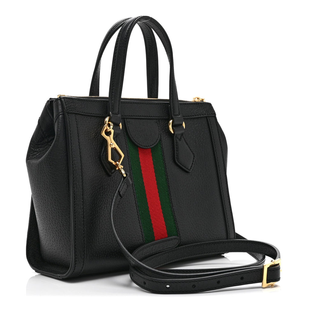 Gucci Textured Calfskin Web Small Ophidia Tote Bag Black