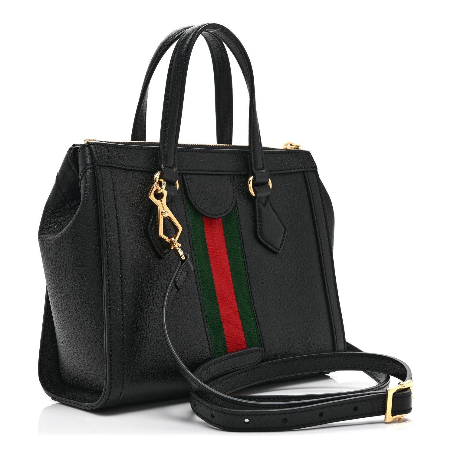 Gucci Textured Calfskin Web Small Ophidia Tote Bag Black