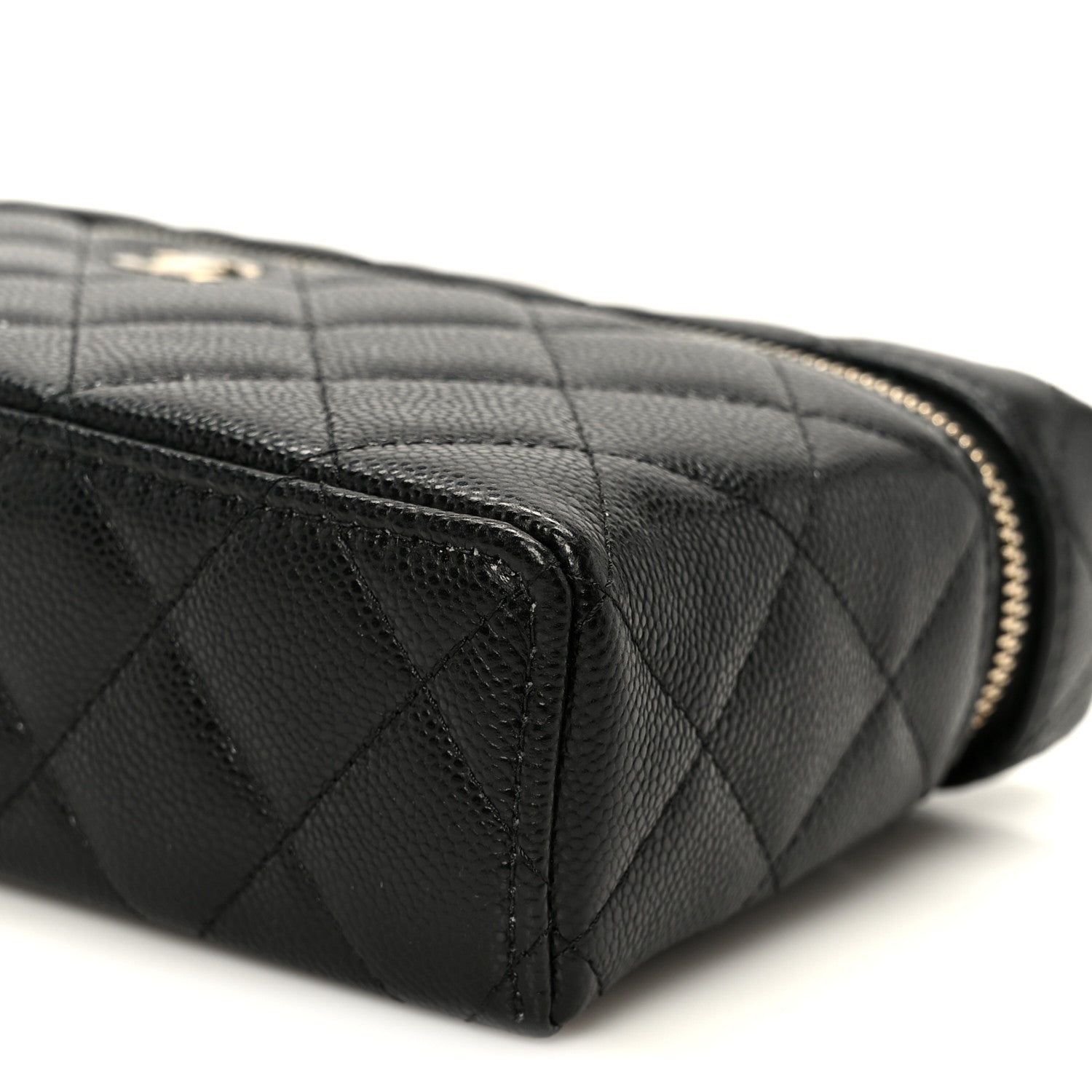 Chanel Caviar Quilted Top Handle Slim Vanity With Chain Black