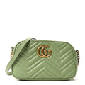 Gucci Calfskin Matelasse Small GG Marmont Chain Shoulder Bag Salamander Green