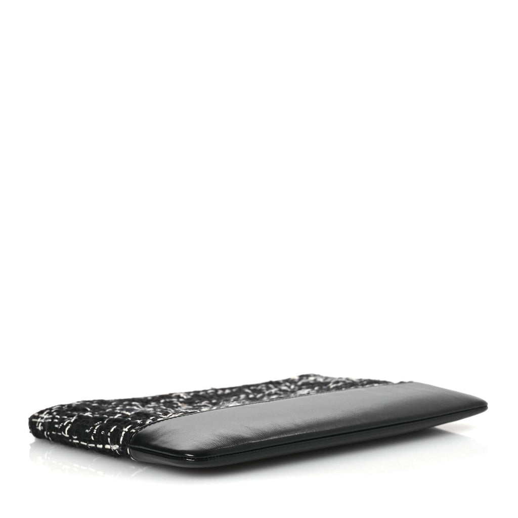 Chanel Tweed Calfskin Quilted Medium Cosmetic Pouch Black White